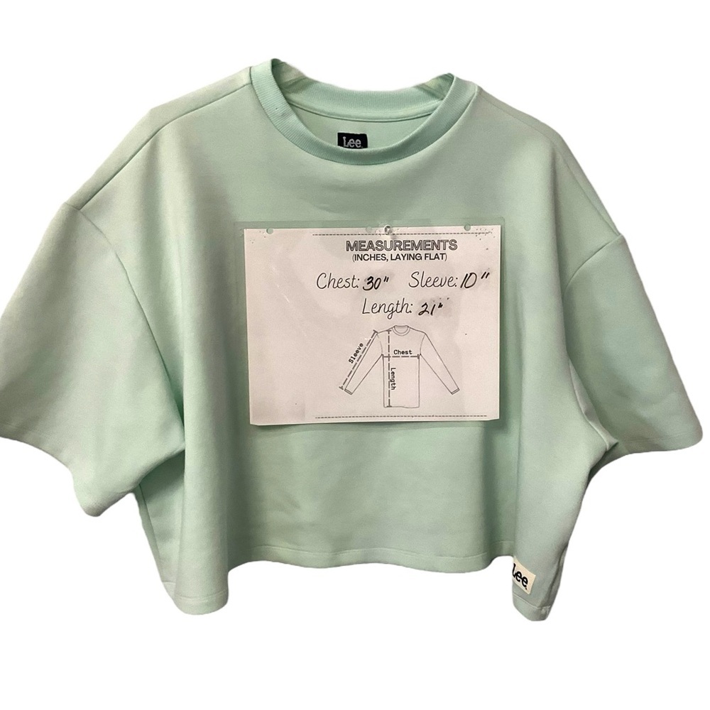 Lee Boxy Oversized Mint Crop Sweat T-Shirt SZ 2XL Women Pullover Activewear - Picture 6 of 6